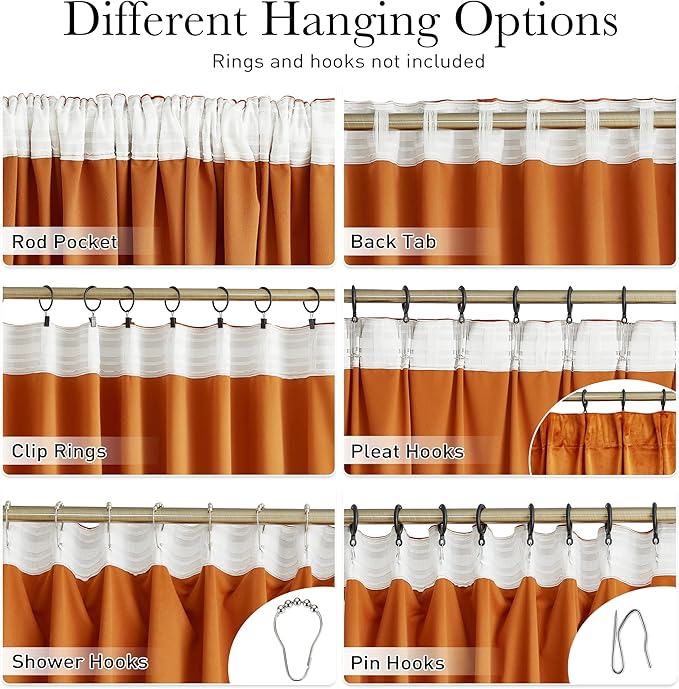 StangH 10 ft Orange Curtains for Holiday Backdrops, Super Soft Thick Velvet Room Darkening Window Curtains for Bedroom/Living Room Sliding Door/Villa, W52 x L120, 2 Panels