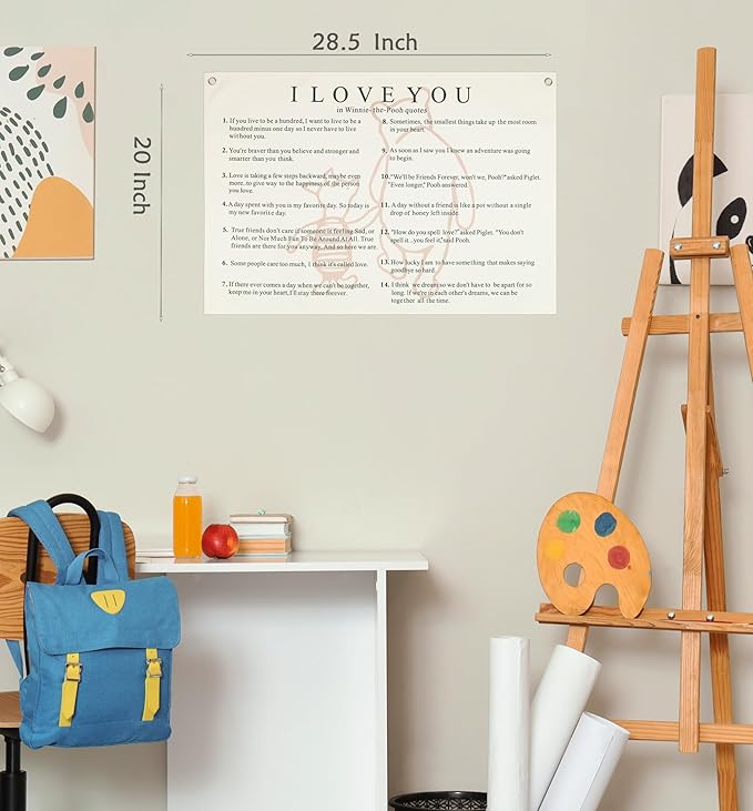 I love You Rectangular Canvas Banner-Boho Flag Wall Decor for Boy Girl Kids Friends,Nursery Baby Room Above Crib Bedroom Living Room Office-Kids Growth Stuff-Baby Shower Birthday Christmas Gift