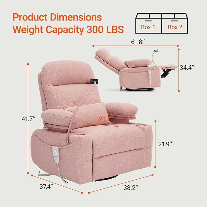 MAMAZING Oversized Electric Nursery Rocking Chair with Adjustable Armrests, Power Recliner Glider Nursing Chair for Breastfeeding, USB & Type-C Ports, Phone Holder, Oeko-TEX & FSC Certified(Pink)