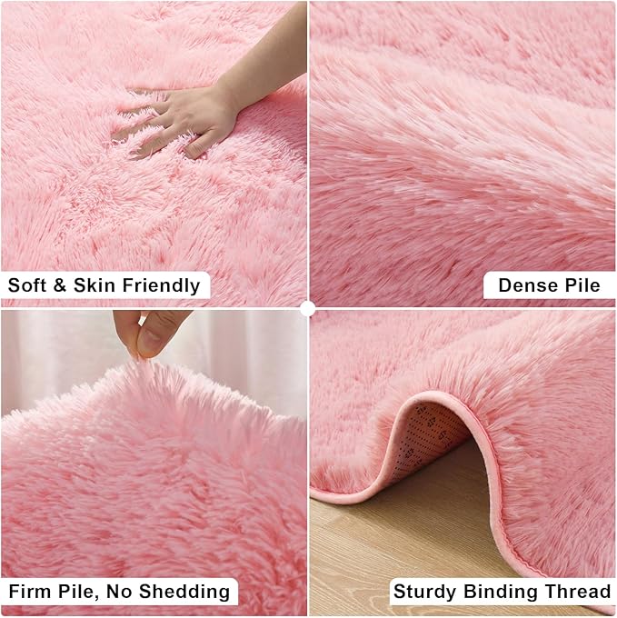 Merelax Modern Soft Fluffy Small Shaggy Rug for Bedroom Livingroom Dorm Kids Room Indoor Home Decorative, Non-Slip Plush Furry Fur Area Rugs Comfy Nursery Accent Floor Carpet 5X7 Feet,Pink