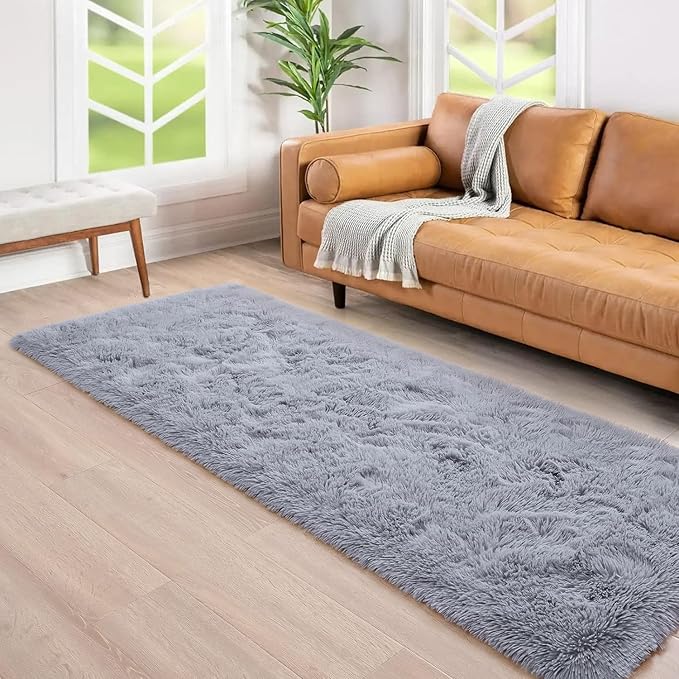 Merelax Soft Area Rug - Fluffy Living Room Bedroom Decor, 2x8 Runner for Hallway, Shag Furry Bedside Rug Indoor Accent Floor Carpet, Non-Slip Plush for Nursery Kids Room Dorm, Grey