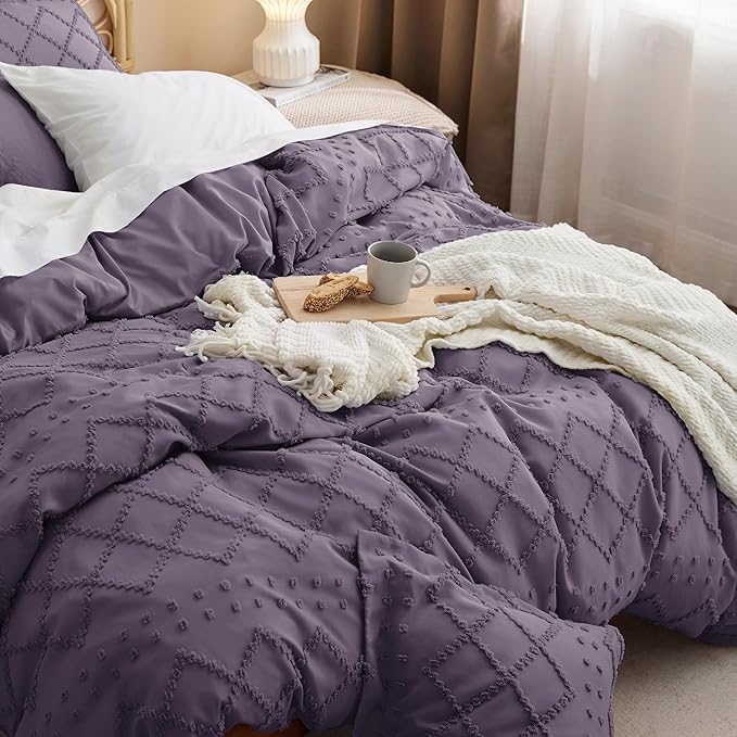 Bedsure Boho Duvet Cover Queen Size,Grayish Purple Breathable & Soft Boho Bedding,Machine Washable Comforter Cover for All Seasons, Includes 1 Duvet Cover 90"x90" with 2 Pillow Shams & Zipper Closure