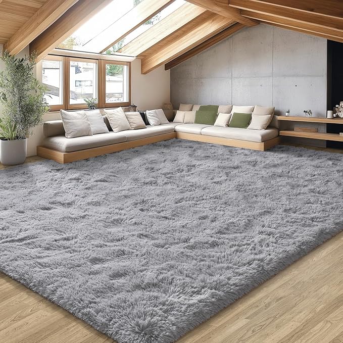 EVOIONOS 6x9 Washable Large Area Rug for Living Room, Fluffy Shag Rug for Bedroom, Ultra Soft Plush Non Slip Carpet for Indoor Floor Bedside Nursery Kids Girls Room Dorm, Home Decor Aesthetic, Grey