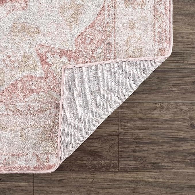 BoutiqueRugs Blush & Light Pink Collection Kandos Bohemian Oriental Medallion Area Rug - Traditional Floral Carpet for Living Room, Bedroom - Blush, Dusty Pink, Cream - 5'3" x 7' (5x7 Area Rug)