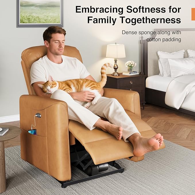 Adjustable Power Recliner Chair, Comfy PU Leather Electric Recliner Chair, Power Recliners with USB Port, Eco-Certified Small Recliners for Small Spaces Sofa Reclinable, Brown