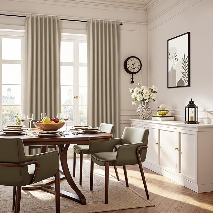 Guken Khaki Linen Drapes 100% Blackout Curtains for Living Room 120 Inches Long 2 Panels Set Farmhouse Room Darkening Soundproof Back Tab Hook Belt Patio Curtains for Sliding Door 52x120