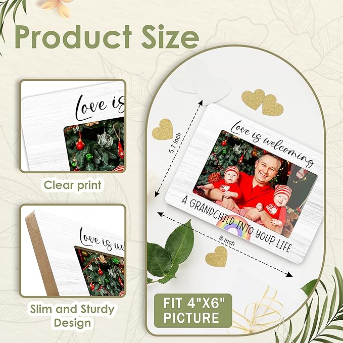 First Christmas Rainbow Baby Picture Frame - Gender Reveal Decorations and Baby Shower Gifts for New Mom Grandparent Pregnancy Announcement Newborn Nursery 4 X 6 Inch Grandparent Keepsake Frame - A18
