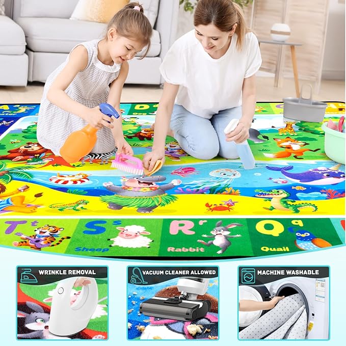 ABC Kids Rugs for Playroom 5x7FT Non-Slip Play Carpet Baby Play Mat for Floor Washable Alphabet Nursery Preschool Daycare Classroom Carpet