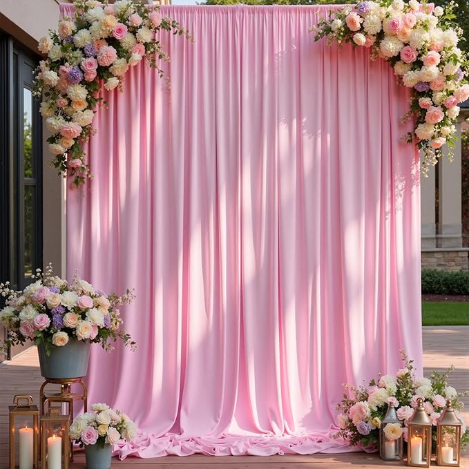 20×14 ft Pink Wrinkle Free Backdrop Curtain, Soft Silky Polyester Wedding Drapes 4 Panels 14ft Height Baby Pink Photo Backdrop Curtains for Parties Birthday Baby Shower Photography Background Cloth