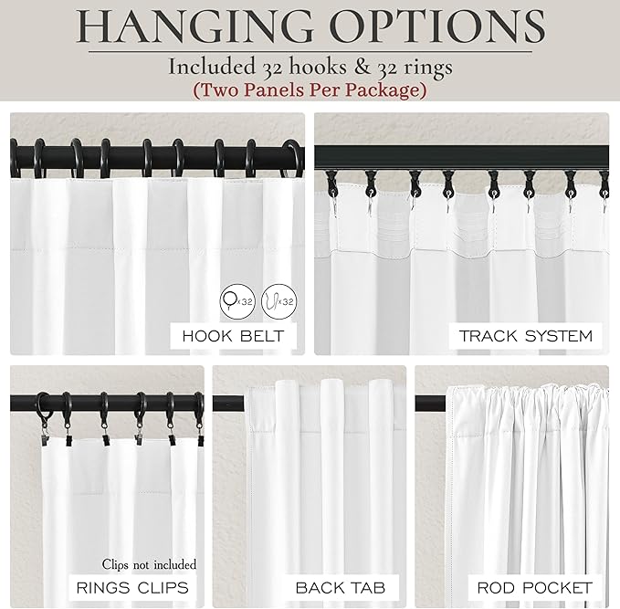 Brilliant White Linen Textured Blackout Curtains 108 Inches Long for Bedroom 2 Panels, Luxury Floor to Ceiling Pleated Drapes for Sliding Glass Doors Thermal Insulated Windows Curtains Rod Pocket