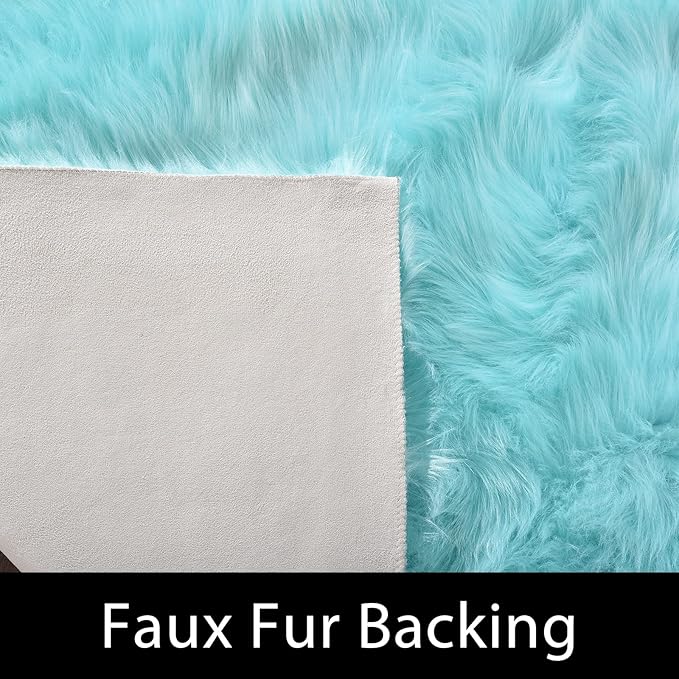 Latepis Light Blue Area Rug 6x9 Faux Fur Teal Rugs for Living Room Washable Shag Fluffy Rugs for Bedroom Dorm Fuzzy Soft Rug Home Decor Rectangle