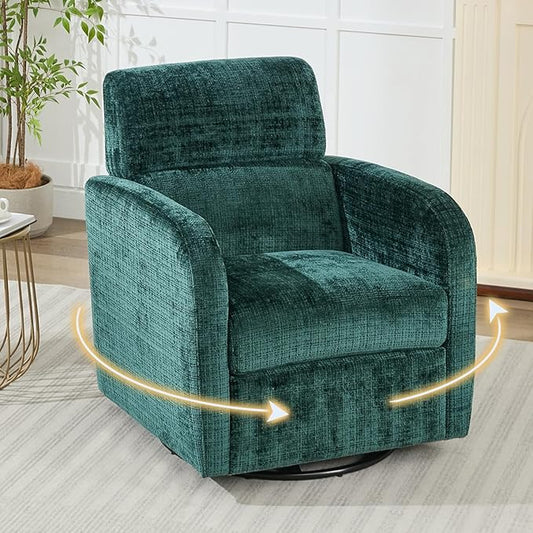 Swivel Glider Accent Chair for Living Room, Rocker Nursery Barrel Chair Armchair, Reading Chair for Adult, Comfy Upholstered Rocking Chair with 360 Degree Swiveling for Bedroom,Office, Green