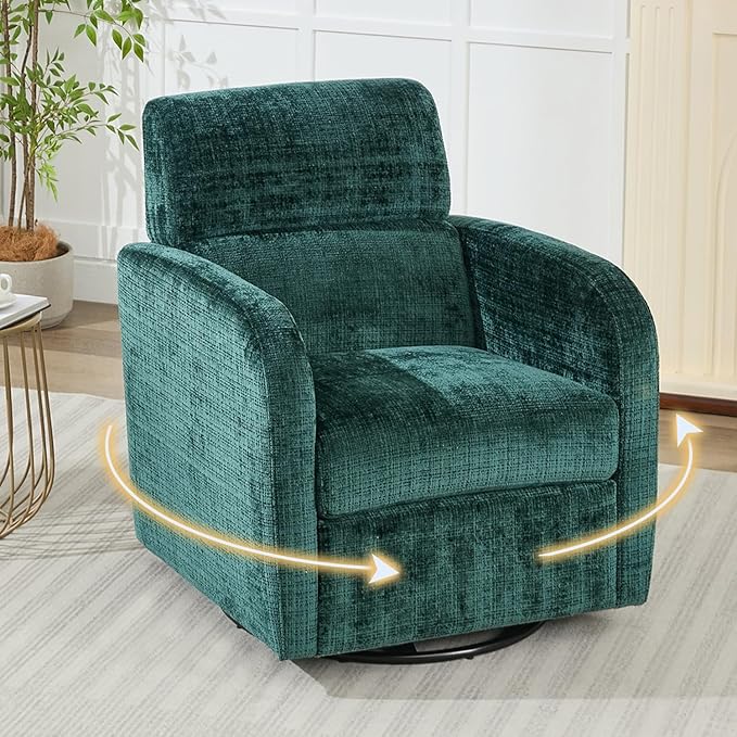 Swivel Glider Accent Chair for Living Room, Rocker Nursery Barrel Chair Armchair, Reading Chair for Adult, Comfy Upholstered Rocking Chair with 360 Degree Swiveling for Bedroom,Office, Green, Set of 2