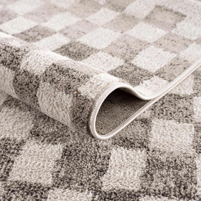 Hauteloom Pertek Modern Checkered Area Rug - Modern Geometric Carpet for Living Room, Kids Room, Nursery - Bohemian Boho Carpet - Cream, Beige, Tan - 2'7" x 4'