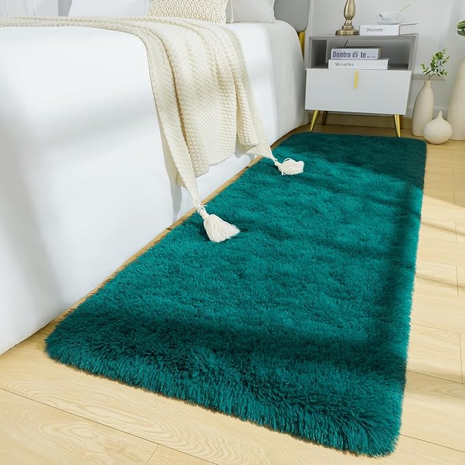 BENRON Soft Runner Rugs for Bedroom 2x6, Washable Long Runners for Hallway Entryway Kitchen Dorm, Fluffy Throw Rug for Kids Girls Room Decor Photo Prop, Teal Green