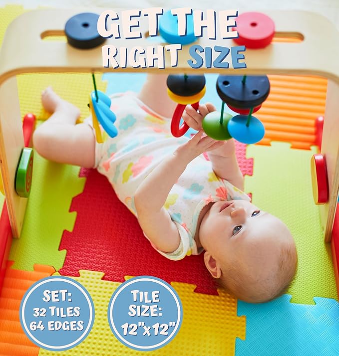 TOYVELT Foam Puzzle Floor Mat for Kids 12x12-32 Interlocking Play Mat Tiles with Colors - Educational Large Puzzle Foam Floor Tiles for Crawling, Non-Toxic