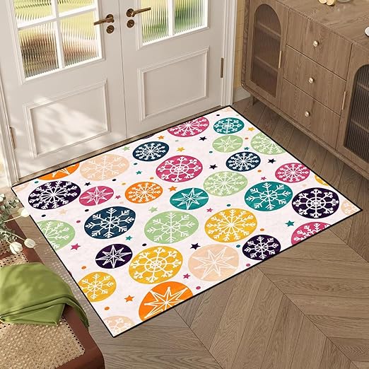 Christmas Rug Winter Stars Area Rugs for Bedroom Dorm Living Room White Bohemian Snowflakes Throw Rug Floor Mat Pad Doormat Carpet, 5' x 7'(150 x 210cm)