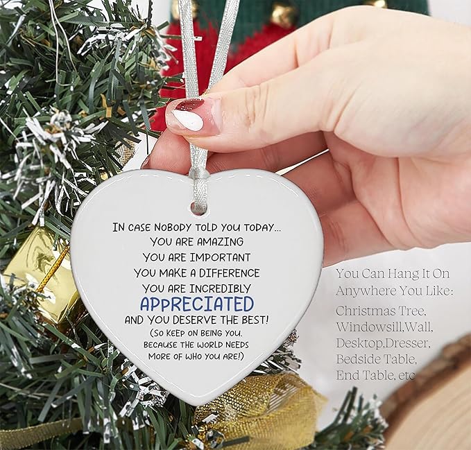 Heart Shaped Christmas Ornament-Inspirational Quote Gift-Affirmation Reminder Positive Motivational Encouragement Keepsake in Case Nobody Told You Today-Ceramic Decor