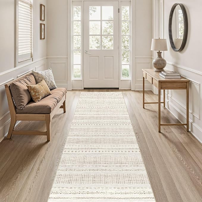 Area Rugs for Living Room Washable Living Room Rug Soft Neutral Indoor Floor Carpet Non-Slip Stain Resistant Modern Boho Rugs for Bedroom Dining Room Kids Room Nursery Office Home Brown Cream