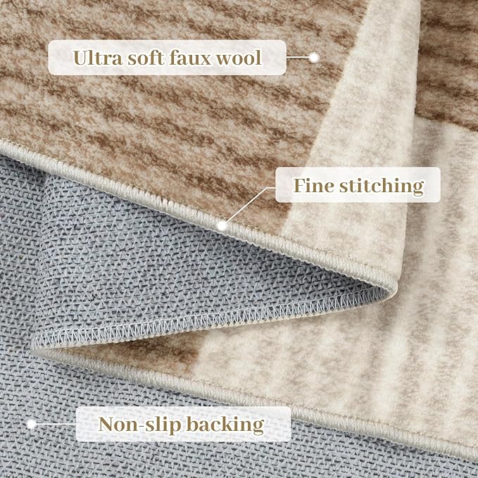 LIVEBOX Checkered Round Rug 4 Ft Washable Area Rug for Playroom, Kids Non-Slip Neutral Classic Circle Rug Geometric Large Carpet Soft Boys Rug for Classroom Dorm Bedroom(Brown,120R)