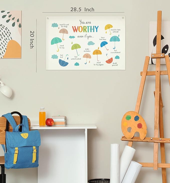 Boho Rectangular Banner Flag Wall Sign Decor Gift for Baby Boy Girl Kids,Nursery Classroom Baby Room Bedroom Living Room Office Dorm Decor-You Are Worthy Even If You-Birthday Christmas Gift