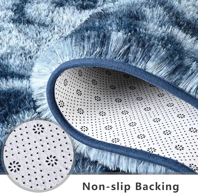 DweIke Fluffy Blue Grey Runner Rugs for Bedroom, 2x6 Feet Soft Plush Long Runners for Girls Boys Kids, Non-Slip and Machine Washable Bedside Rug, Small Throw Carpet for Hallway Rooms Decor