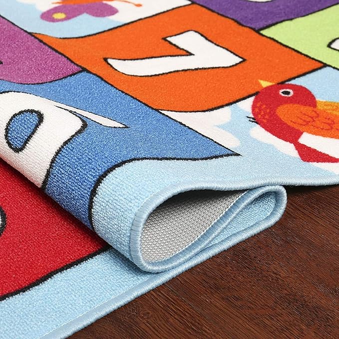 Hop & Count Hopscotch Rug for Kids, Floor Play Area Rug Game Carpet Crawl Jump Mat, Skid-Proof Backing, Great Gift for Boys Girls, Room Decor, Classic Hopscotch Rug for Preschool Playroom