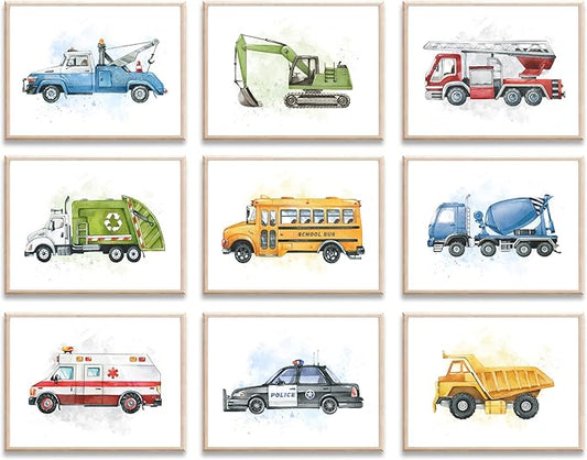 uniro Construction Room Decor for Boys, Truck Wall Art Print for Boys Room Decor, Cute Toddler Wall Decor Truck Prints, Car Pictures Wall Decor for Bedroom, Playroom, Nursery Decor, Vehicle Tractor Prints & Posters - 8x10inch|Unframed