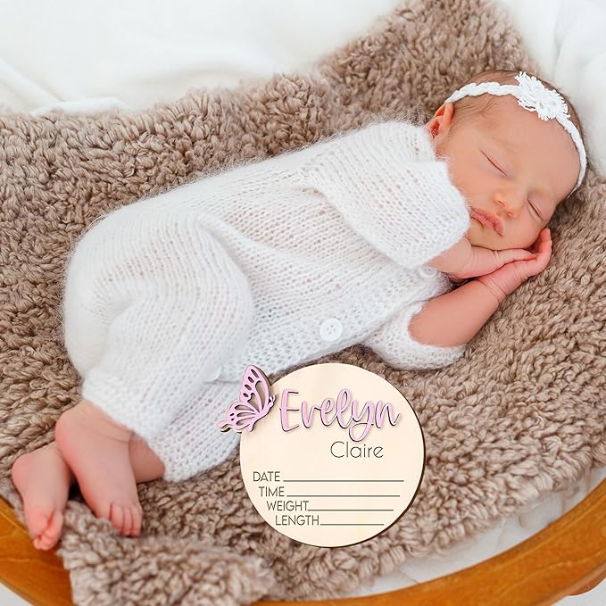 Nazenti Personalized Baby Announcement Signs, Custom Baby Name Wooden Sign, Birth Announcement Sign For Hospital, Baby Shower Gift, Newborn Sign, Welcome Sign, Baby Boy Or Girl Announcement Sign
