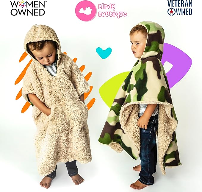 Birdy Boutique Car Seat Poncho for Kids – Safe to Use Over Seat Belts – Reversible Warm and Cozy Blanket – Easy on Easy Off and Doesn’t Impact Car Seat Performance – Camo and Bear – One Size