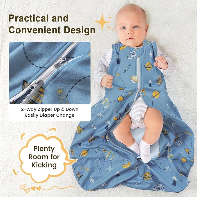 PHF 3 Pack Warm Micro-Fleece Baby Sleep Sack 12-18 Months, Soft Baby Wearable Blanket, 2-Way Zipper Sleeping Bags, Comfy Toddler Sleeping Sack for Boys, Large Size, Space