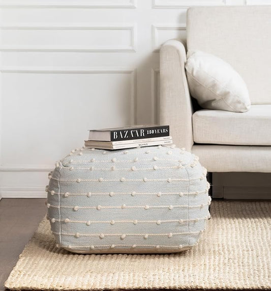 Anji Mountain 100% Handmade & Handcrafted Comfortable Home Décor Pouf Ottoman Footrest for Living Room, Bedroom, Nursery, Kidsroom, Patio Furniture - (22" x 22" x 16"- Teal,Ivory)