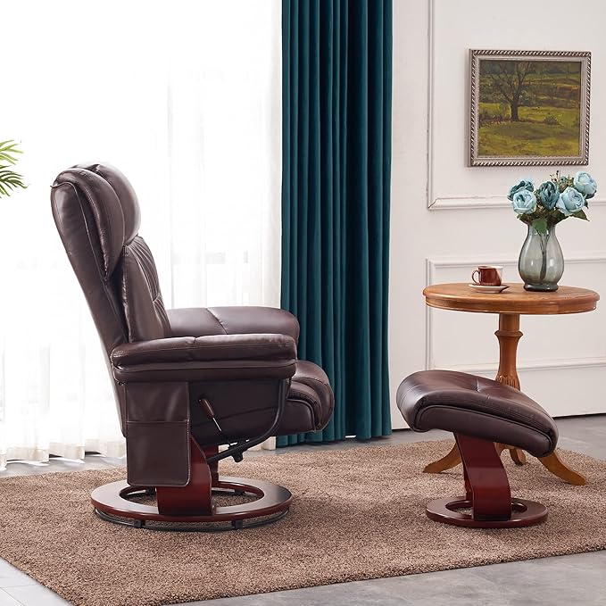 MCombo Swivel Recliner with Ottoman, Faux Leather TV Chair with Vibration Massage, Ideal for Small Space, Living Room & Bedroom 4734 (Dark Brown)