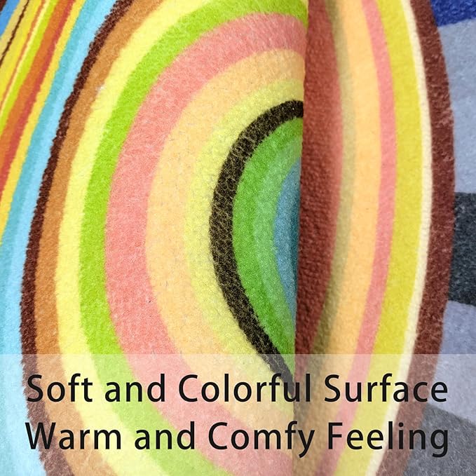 Kids Rug Circle Sun Rug for Girls Bedroom Round Rainbow Nursery Mat 2.6Ft Chic Bedside Carpet for Children Cartoon Crawling Mat for Playroom Indoor Home Decor