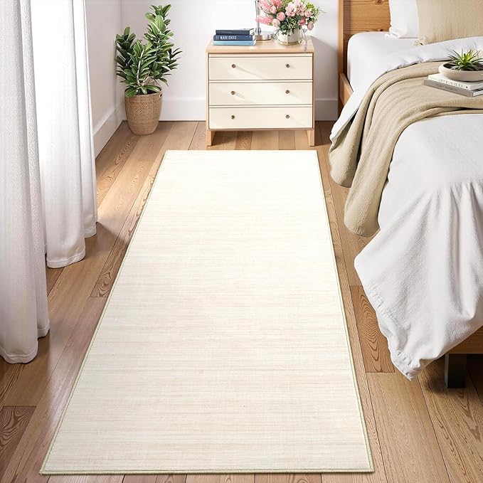 Washable Runner Rug 2x6 Modern Solid Color Kitchen Runner Mat Minimalist Plain Long Runner Rug for Entryway Bedroom Bedside Non Slip Low Pile Boho Accent Solid Runner Rugs for Nursery, Ivory