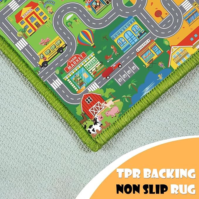 Car Rugs for Kids Toy Cars,Kids Play Rug with Non-Silp Backing, City Road Carpet for Playroom Bedroom Boys, Car Track Map Playmat - 6'7" x 4'11" (Rectangular)
