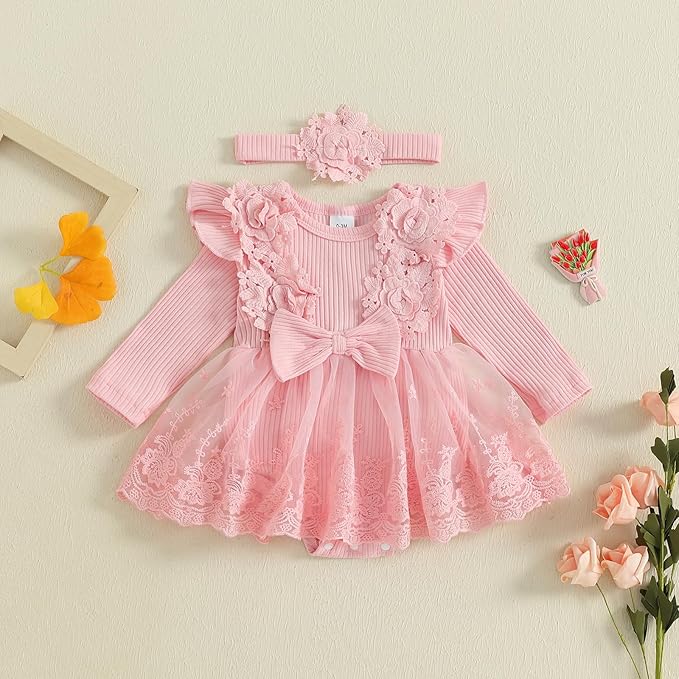 Giraropa Baby Girl Fall Winter Clothes Long Sleeve Romper Dress + Socks + Headband Newborn Infant Cute Casual Outfits
