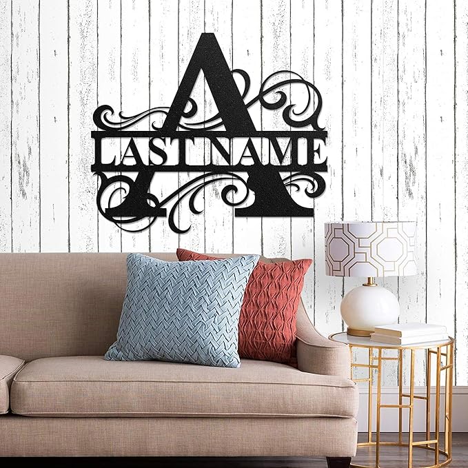 LULLBABYMALL Custom Metal Signs - Last Name Sign, Split Letter Monogram, Letter A, Family Name Wall Art, Outdoor Metal Signs, Personalized Wedding Gift