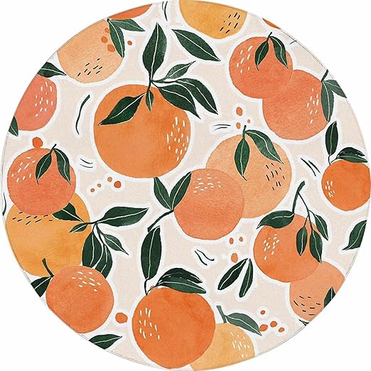 Round Orange Rug Tangerine Fruit Circle Rugs for Bedroom Dorm Living Room Area Rug Floor Mat Pad Doormat Carpet, 3'X3'(90x90cm)