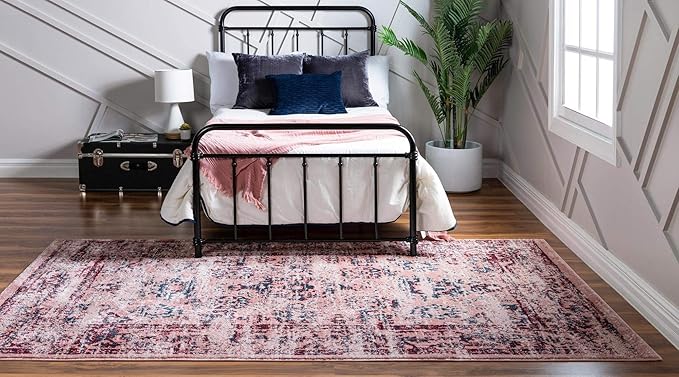 Rugs.com Charleston Collection Rug – 5' x 8' Pink Low-Pile Rug Perfect for Living Rooms, Large Dining Rooms, Open Floorplans