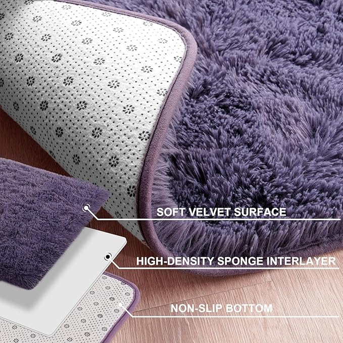 Merelax Soft Modern Indoor Large Shaggy Rug for Livingroom Bedroom Dorm Kids Room Home Decorative, Non-Slip Plush Fluffy Furry Fur Area Rugs Comfy Nursery Accent Floor Carpet 8x10 Feet, Grey-Purple