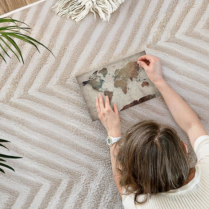 ElephantStock - Our Adventures World Map With Push Pin Iii Wall Art - Horizontal Canvas Wall Art - Living Room Wall Decor - Printmaking Map Canvas Art - Beige And Brown Decor - 12" x 8"