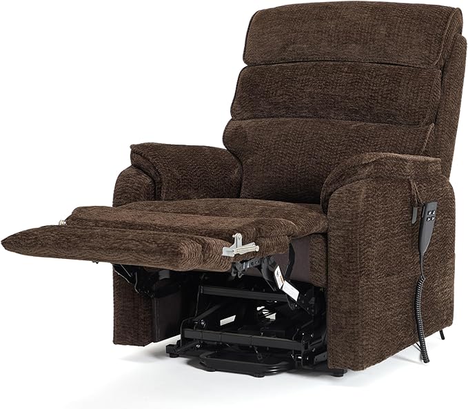 DYNOX 350 LBS Tall Man Power Dual Motor Lift Recliners Chairs for Elderly Lay Flat Lift Chair with Infinite Positions, Heat & Massage, Supports(9198L,Chenille,Brown)