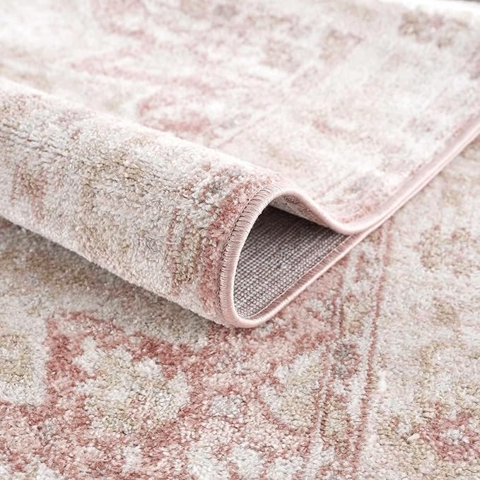 BoutiqueRugs Blush & Light Pink Collection Kandos Bohemian Oriental Medallion Area Rug - Traditional Floral Carpet for Living Room, Bedroom - Blush, Dusty Pink, Cream - 3'11" x 5'7"