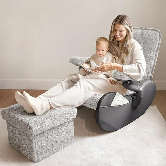MAMAZING Nursery Rocking Chair Glider with Ottoman for Breastfeeding, Upholstered Nursing Chair with Removable Cover for Mom and Baby, Reading Chair for Bedroom, Living Room(Black/Grey)