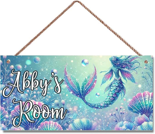 Personalized Sign Mermaid Wall Decor Beautiful Decoration for Home Kitchen Bar Garage Vintage Ocean theme Poster Plaque Decor for Kids Room Nursery Wall Decorations Stuff