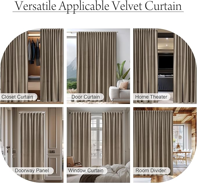 StangH Back Tab Camel Beige Curtains 108 inches Long, Extra Wide Soft Velvet Thermal Insulated Privacy Window Drapes for Nursery Bedroom/Sliding Door Living Room, W100 x L108, 1 Panel