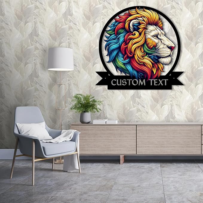 Metal Signs Customized, Lion Wall Decor for Living Room/Bedroom/Office, Personalized Birthday/Christmas/New Home Gift for Nature Lover/Brother