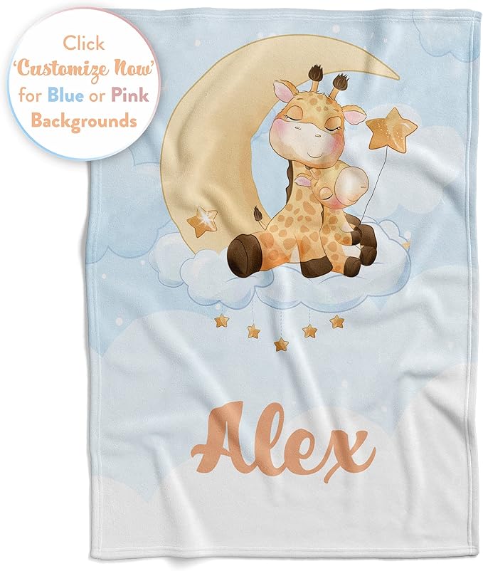 Personalized Baby Blankets with Name | Custom Giraffe Blanket for Baby Boys and Baby Girls | Unisex Warm Soft Fleece Swaddle Blanket Minky | (Giraffe, Fleece 30"x40")
