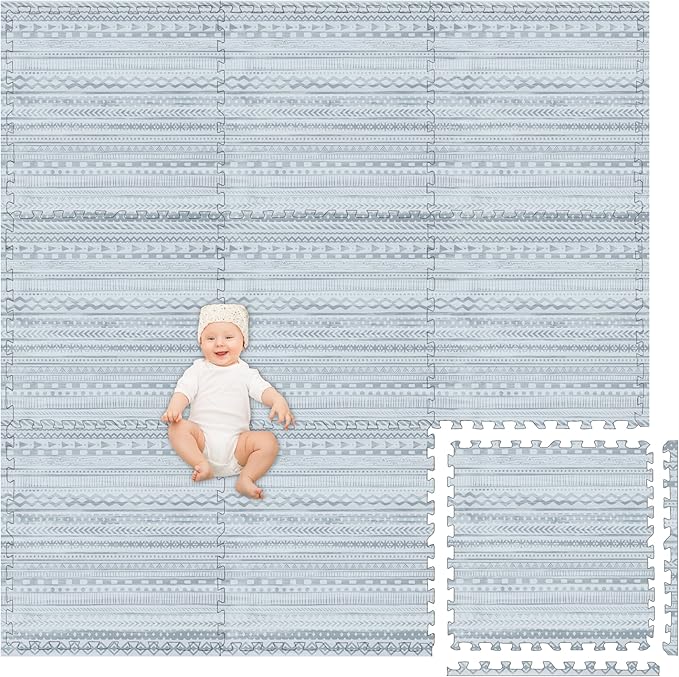 Play Platoon Non-Toxic Large Kids Play Mats for Floor, 9 Tile 72 x 72 inch - Extra-Thick Foam Tiles, 24 x 24 inch Puzzle Mat Pieces, Neutral Playmat Rug for Toddler & Childrens Playroom - Acadia Print